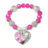 108985, ALWAYS BELIEVE PINK RIBBON HEART BEADED STRETCH BRACELET