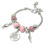 108987, NEVER NEVER GIVE UP HOPE PINK RIBBON ANGEL WING CHARM BRACELET