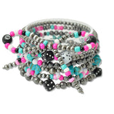 108989, WESTERN LUCKY 8 BALL DICE NAVAJO BEADED BOW MULTI LAYERED STRETCH BRACELET