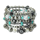 108990, WESTERN LUCKY 8 BALL DICE NAVAJO BEADED MULTI LAYERED STRETCH BRACELET