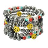 108991, SMILE HAPPY FACE LUCKY 8 BALL ACE POKER PLAYING CARD NAVAJO BEADED MULTI LAYERED STRETCH BRACELET
