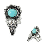 108993, WESTERN STEER HEAD TURQUOISE STONE CUFF RING