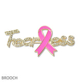 108995, FEARLESS PAVE RHINESTONE ENAMEL PINK RIBBON BROOCH