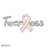 108995, FEARLESS PAVE RHINESTONE ENAMEL PINK RIBBON BROOCH