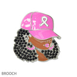 108996, PINK RIBBON HAT LADY ENAMEL PAVE RHINESTONE BROOCH PIN