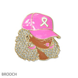 108996, PINK RIBBON HAT LADY ENAMEL PAVE RHINESTONE BROOCH PIN