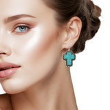 109001, WESTERN TURQUOISE CROSS DANGLE EARRING