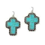 109001, WESTERN TURQUOISE CROSS DANGLE EARRING