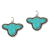 109002, WESTERN TURQUOISE COW HEAD DANGLE EARRING