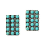 109004, WESTERN ROUND TURQUOISE STONE ACCENT RECTANGLE EARRING