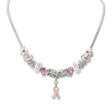 109005, HOPE HEART ENAMEL PINK RIBBON CHARM BEADED NECKLACE