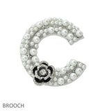 109009, ROSE FLOWER ACCENT PEARL C SHAPED BROOCH PIN