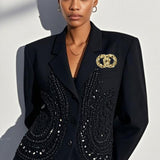 109010, STAR GEOMETRIC RHINESTONE ACCENT DOUBLE O BROOCH PIN