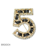 109011, NUMBER 5 CRYSTAL RHINESTONE FAUX LEATHER ACCENT BROOCH PIN