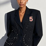 109011, NUMBER 5 CRYSTAL RHINESTONE FAUX LEATHER ACCENT BROOCH PIN