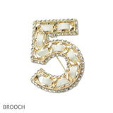 109011, NUMBER 5 CRYSTAL RHINESTONE FAUX LEATHER ACCENT BROOCH PIN