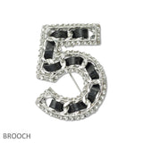 109011, NUMBER 5 CRYSTAL RHINESTONE FAUX LEATHER ACCENT BROOCH PIN