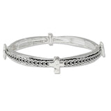 109017, HAMMERED CROSS ACCENT TEXTURED METAL STRETCH BRACELET