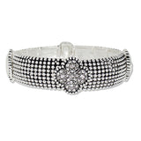 109018, PAVE RHINESTONE HAMMERED CLOVER ACCENT STRETCH BRACELET