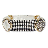 109018, PAVE RHINESTONE HAMMERED CLOVER ACCENT STRETCH BRACELET