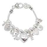 109022, HEART RIBBON HEART CROSS MULTI CHARM BRACELET