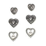 109025, 3 PAIR FILIGREE HEART STUD EARRING SET