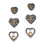 109025, 3 PAIR FILIGREE HEART STUD EARRING SET