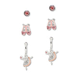 109026, 3 PAIR CRYSTAL RHINESTONE ENAMEL BALLERINA STUD EARRING SET