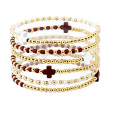 109029, GAME DAY CROSS ACCENT MULTI LAYERED BALL BEADED STRETCH BRACELET