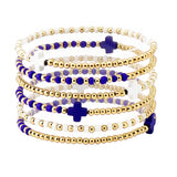 109029, GAME DAY CROSS ACCENT MULTI LAYERED BALL BEADED STRETCH BRACELET