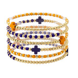 109029, GAME DAY CROSS ACCENT MULTI LAYERED BALL BEADED STRETCH BRACELET