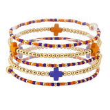 109030, GAME DAY CROSS ACCENT MULTI LAYERED BALL BEADED STRETCH BRACELET