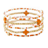 109030, GAME DAY CROSS ACCENT MULTI LAYERED BALL BEADED STRETCH BRACELET