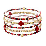 109030, GAME DAY CROSS ACCENT MULTI LAYERED BALL BEADED STRETCH BRACELET