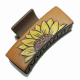 109031, WESTERN SUNFLOWER EMBROSSED LEATHER RECTANGULAR GRANDER HAIR CLAW CLIP