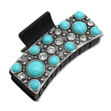 109033, WESTERN ROUND TURQUOISE STONE RHINESTONE RECTANGULAR GRANDER HAIR CLAW CLIP