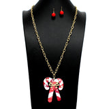 109036, CHRISTMAS CANDY CANE ACRYLIC LONG PENDANT NECKLACE