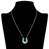 109037, WESTERN TURQUOISE HORSESHOE PENDANT NECKLACE