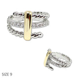 109052, 14K GOLD PLATED PAVE CUBIC ZIRCONIA ACCENT ROPE RESIGNER INSPIRED RING