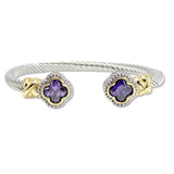 109057, 14K GOLD PLATED CLOVER CUBIC ZIRCONIA ACCENT DESIGNER INSPIRED CUFF BRACELET