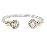 109057, 14K GOLD PLATED CLOVER CUBIC ZIRCONIA ACCENT DESIGNER INSPIRED CUFF BRACELET