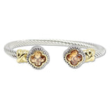 109057, 14K GOLD PLATED CLOVER CUBIC ZIRCONIA ACCENT DESIGNER INSPIRED CUFF BRACELET