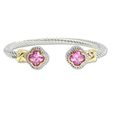 109057, 14K GOLD PLATED CLOVER CUBIC ZIRCONIA ACCENT DESIGNER INSPIRED CUFF BRACELET