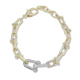 109059, 14K GOLD PLATED BALL EDGE CUBIC ZIRCONIA ACCENT CHAIN DESIGNER INSPIRED BRACELET