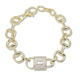 109063, 14K GOLD PLATED CUBIC ZIRCONIA ACCENT LOCK DESIGNER INSPIRED BRACELET