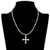 109072, 14K GOLD PLATED PEARL ACCENT CROSS DESIGNER INSPIRED PENDANT NECKLACE