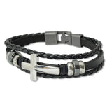 109085, MENS BRACELET COLLECTION BRAIDED LEATHER CROSS BRACELET