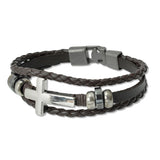109085, MENS BRACELET COLLECTION BRAIDED LEATHER CROSS BRACELET