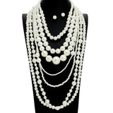 109097, LONG MULTI LAYERED PEARL BEADED NECKLACE