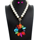 109099, MULTI SHAPE RHINESTONE ACCENT PEARL STRAND NECKLACE